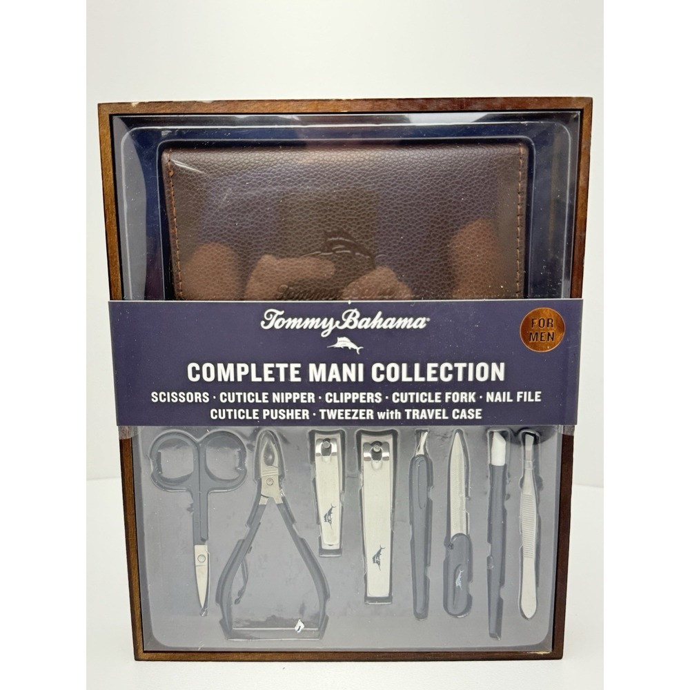 Tommy Bahama Men's Mani Set Collection Kit w/ Storage 8 Tools Case Brown NIB
